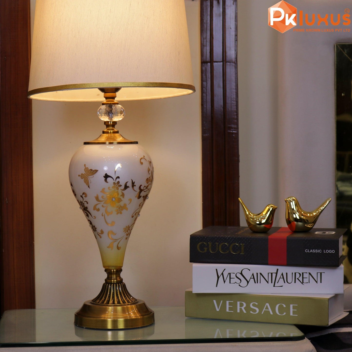 Luxury Double Lights White & Gold Ornaments Print Lamp | PK LUXUS™ - PK LUXUS