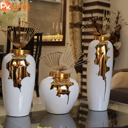 Set of 3 Luxury White & Gold European Vases By PK LUXUS™ - PK LUXUS