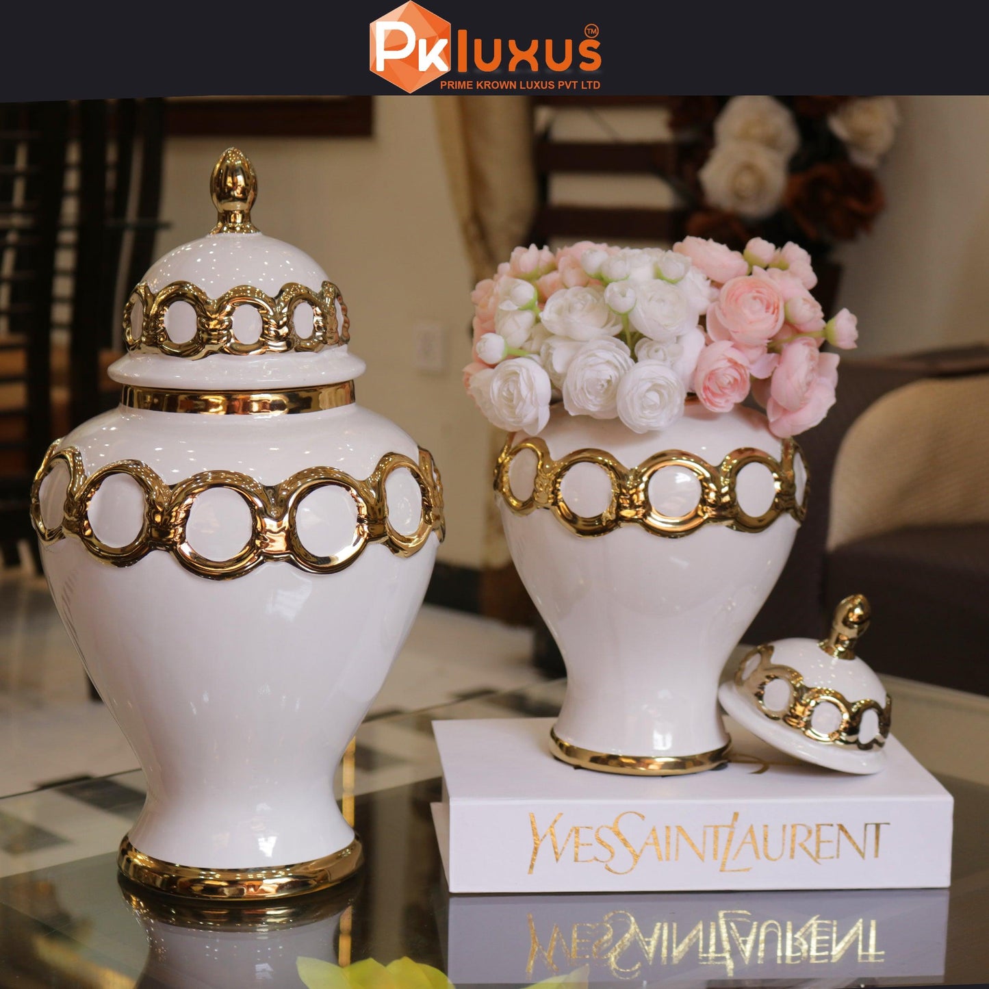 Colcolo Ceramic Vase Ginger Jars With Lid | Table Decoration | PK LUXUS™ - PK LUXUS