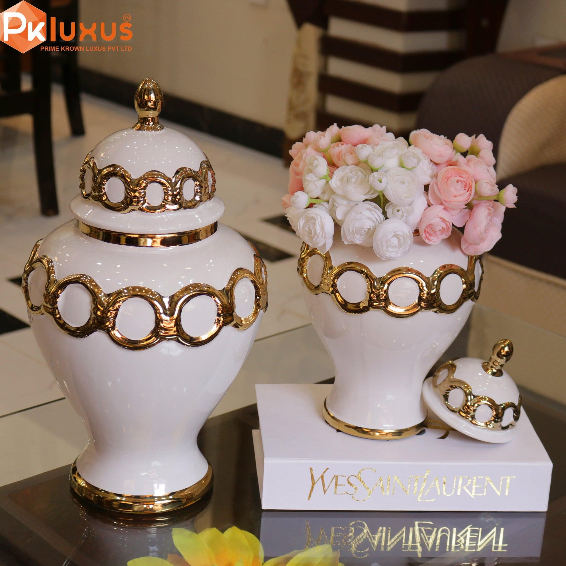 Colcolo Ceramic Vase Ginger Jars With Lid | Table Decoration | PK LUXUS™ - PK LUXUS