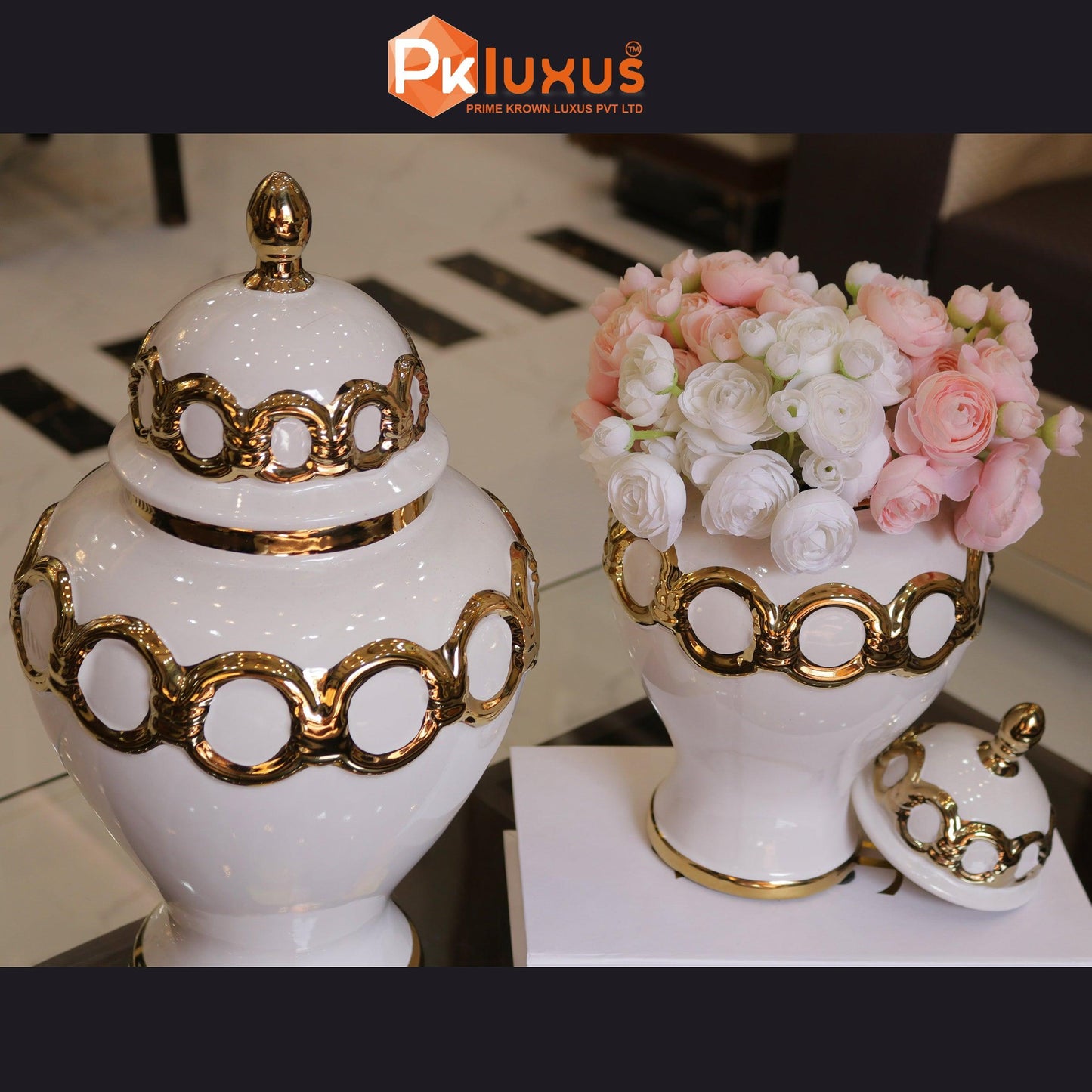 Colcolo Ceramic Vase Ginger Jars With Lid | Table Decoration | PK LUXUS™ - PK LUXUS