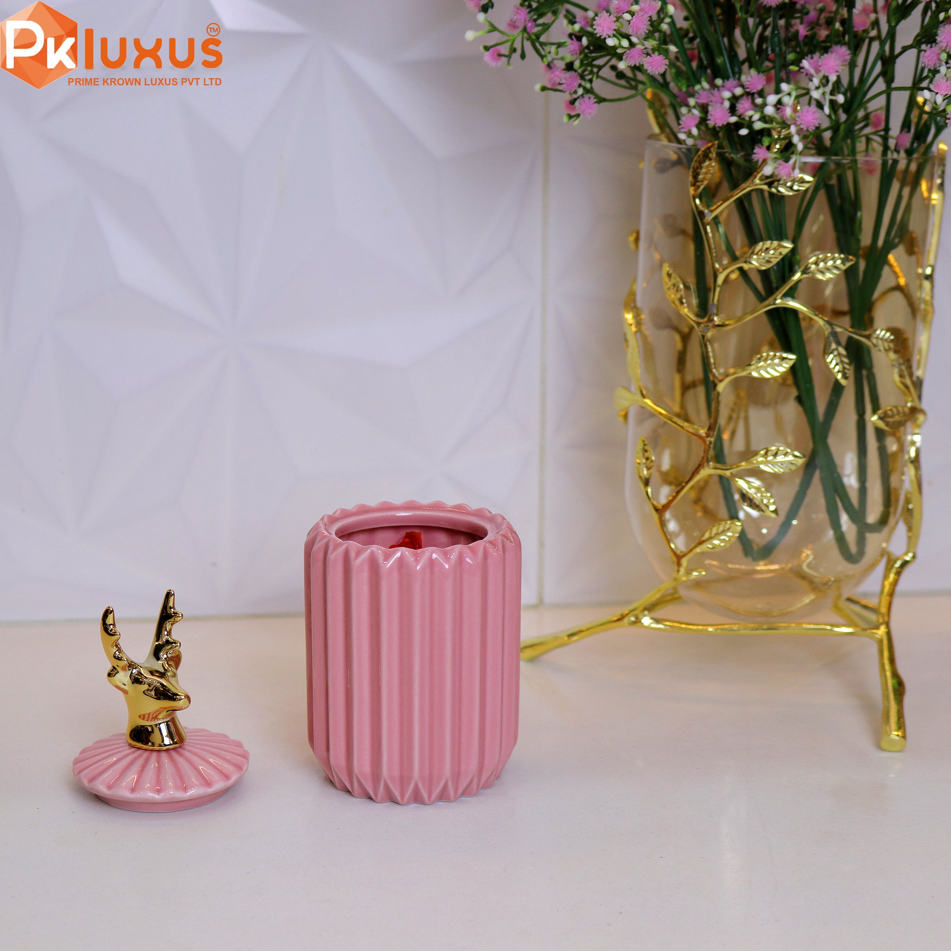 Pink & Gold Deer Candy Jar / Canister By PK LUXUS™ - PK LUXUS