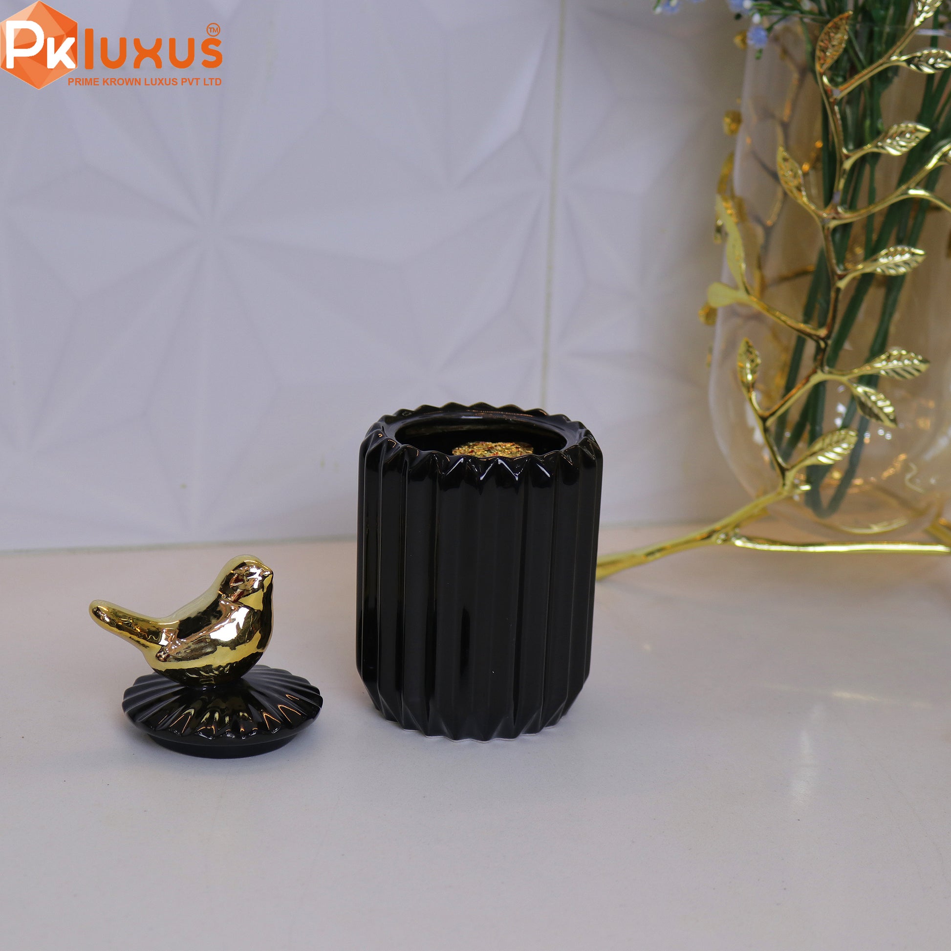 Black & Gold Sparrow Candy Jar / Canister By PK LUXUS™ - PK LUXUS
