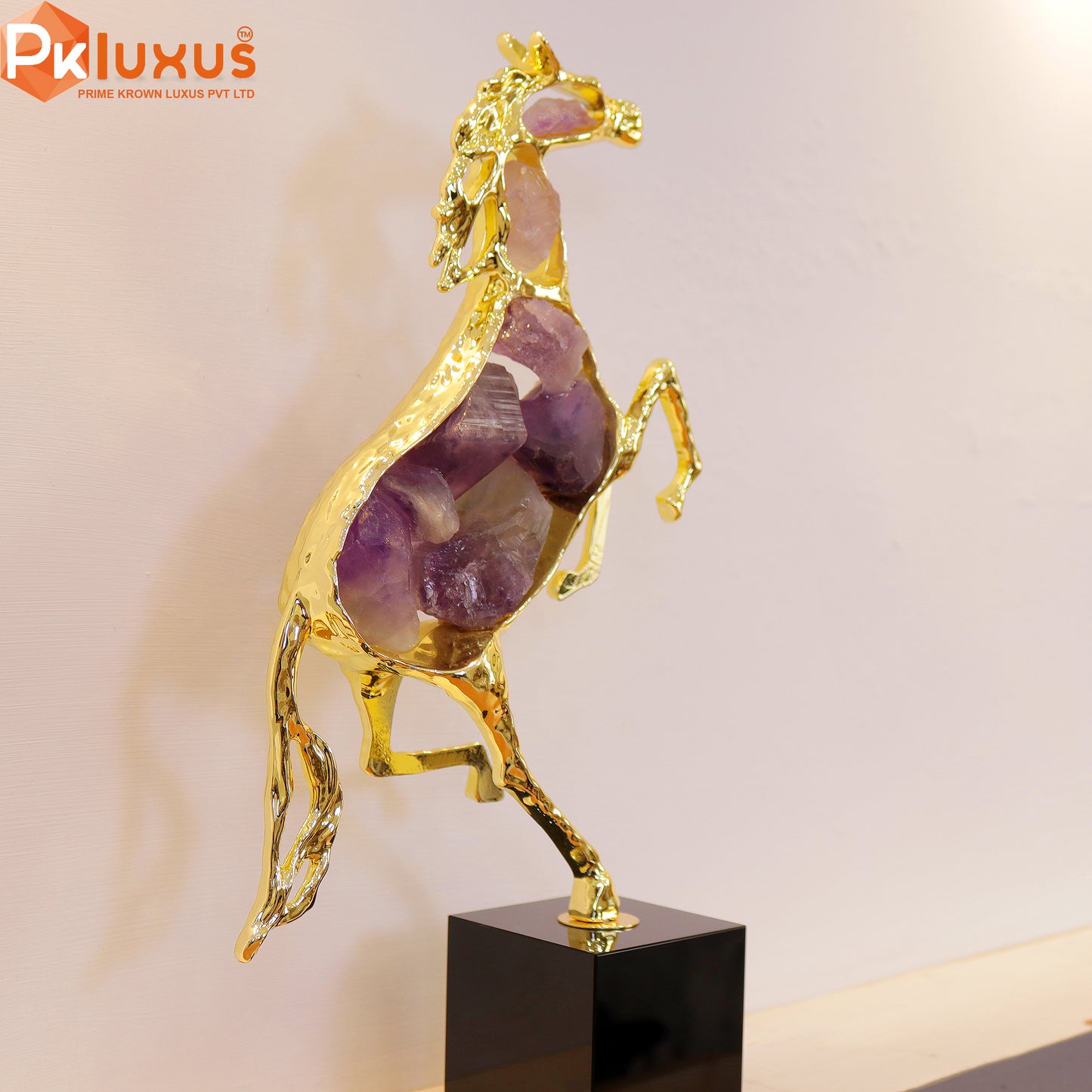 Luxury Gold Inlay Natural Glazed Stone Horse Statue By PK LUXUS™ - PK LUXUS