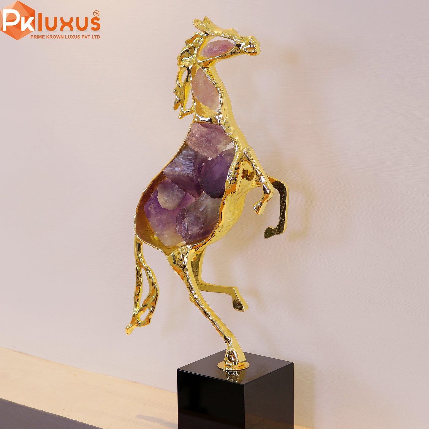 Luxury Gold Inlay Natural Glazed Stone Horse Statue By PK LUXUS™ - PK LUXUS