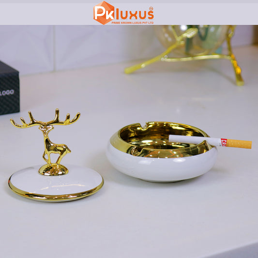Luxury White & Golden Deer Ashtray With Lid By PK LUXUS™ - PK LUXUS
