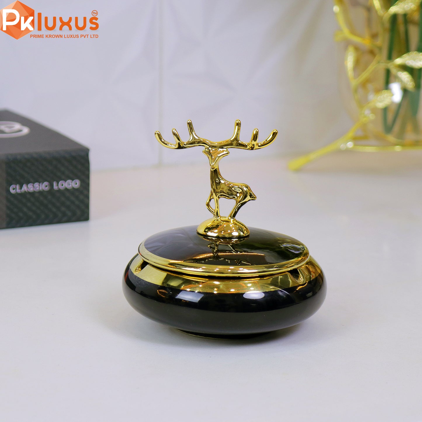 Luxury Black & Golden Deer Ashtray With Lid By PK LUXUS™ - PK LUXUS