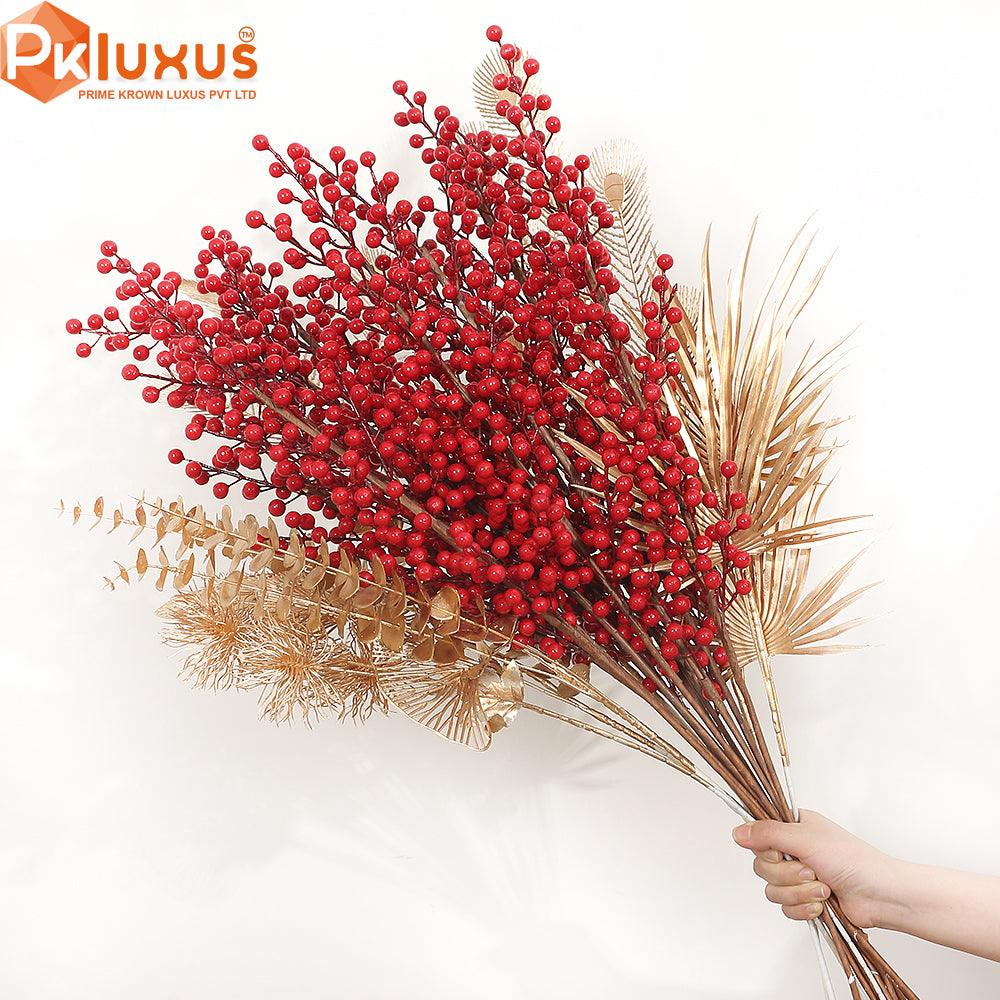 27 Inches Red Berry Stem With Real Touch | Branches For Home Decor | PK LUXUS™ - PK LUXUS