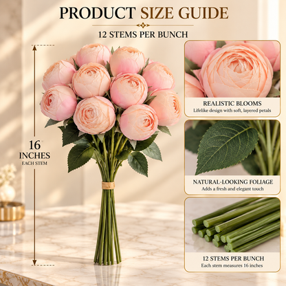 Artificial Ranunculus Flower Bunch – 12 Stems, 3 Colors By PK LUXUS™