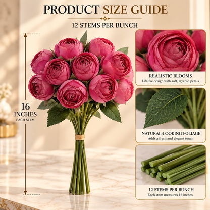 Artificial Ranunculus Flower Bunch – 12 Stems, 3 Colors By PK LUXUS™