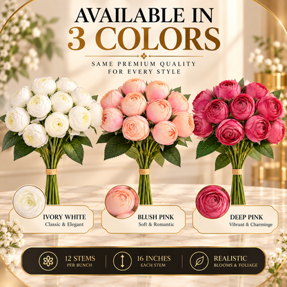 Artificial Ranunculus Flower Bunch – 12 Stems, 3 Colors By PK LUXUS™