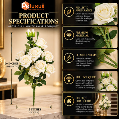 Luxury Artificial White Rose Bouquet – By PK LUXUS™