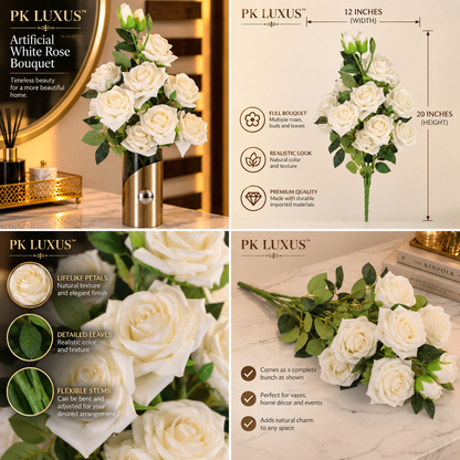 Luxury Artificial White Rose Bouquet – By PK LUXUS™
