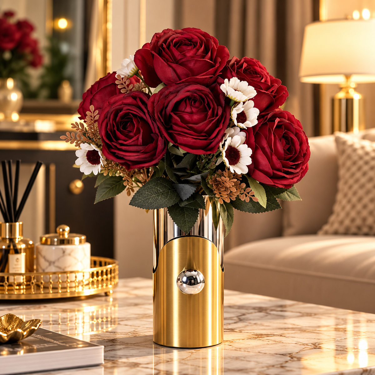Artificial Rose & Daisy Mixed Bouquet – Available in 3 Colors | By PK LUXUS™