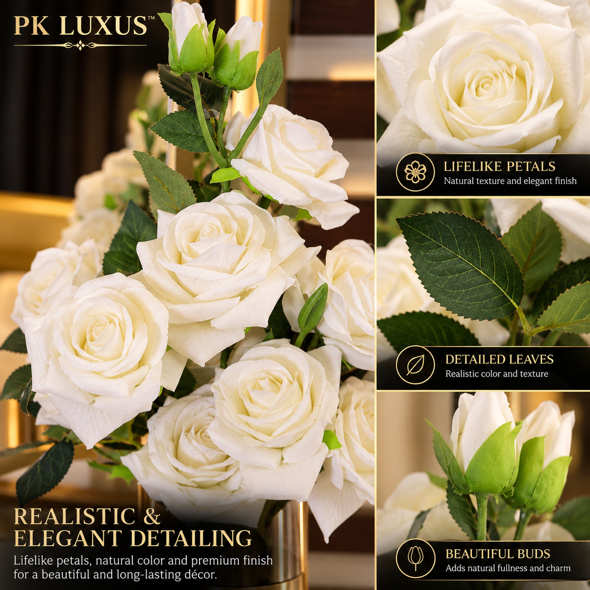 Luxury Artificial White Rose Bouquet – By PK LUXUS™