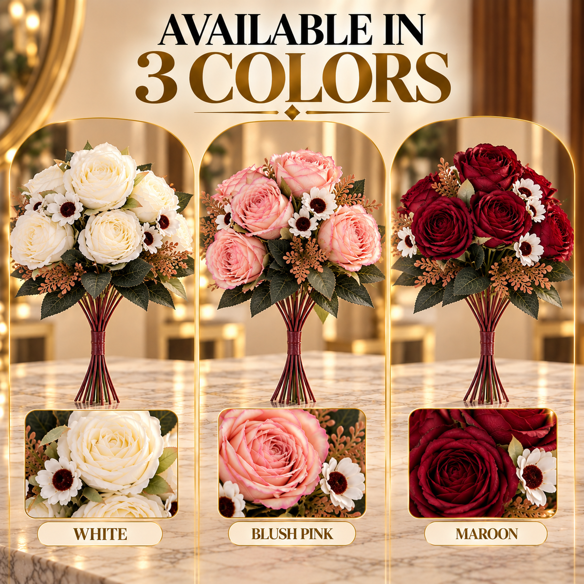 Artificial Rose & Daisy Mixed Bouquet – Available in 3 Colors | By PK LUXUS™