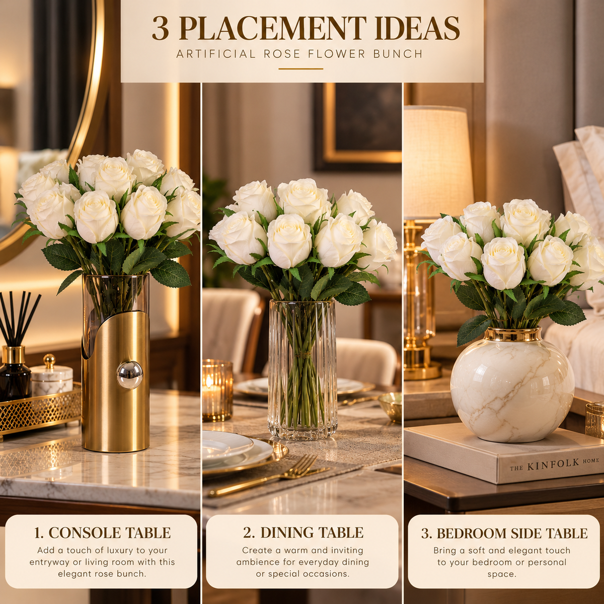 Artificial Rose Bouquet – 12 Stems, 3 Colours Available By PK LUXUS™
