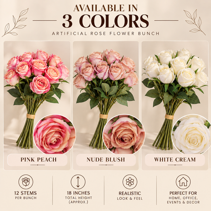 Artificial Rose Bouquet – 12 Stems, 3 Colours Available By PK LUXUS™