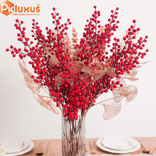 27 Inches Red Berry Stem With Real Touch | Branches For Home Decor | PK LUXUS™