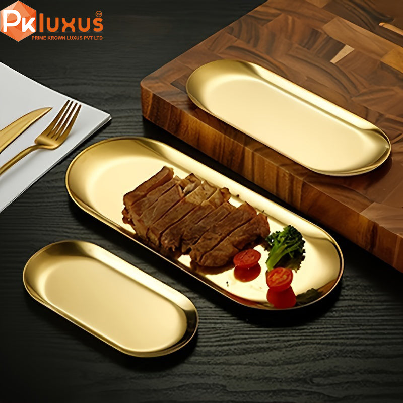 1 Piece Oval Stainless Steel Serving Platter, Dessert Tray, Steak Plate By PK LUXUS™