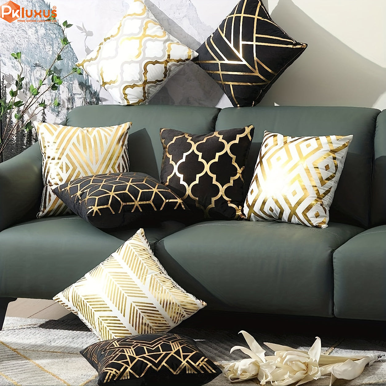 4pcs, Golden Foil Geometric Throw Pillow Covers By PK LUXUS™