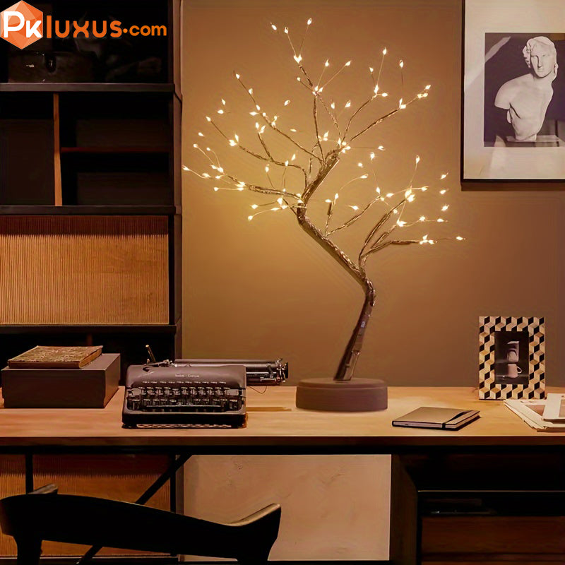 LED Bonsai Tree Desk Lamp, 108 Warm White Lights, Touch Control By PK LUXUS™ - PK LUXUS