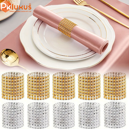 10pcs Luxury Rhinestone Napkin Holders, Golden Shiny Napkin Ring By PK LUXUS™