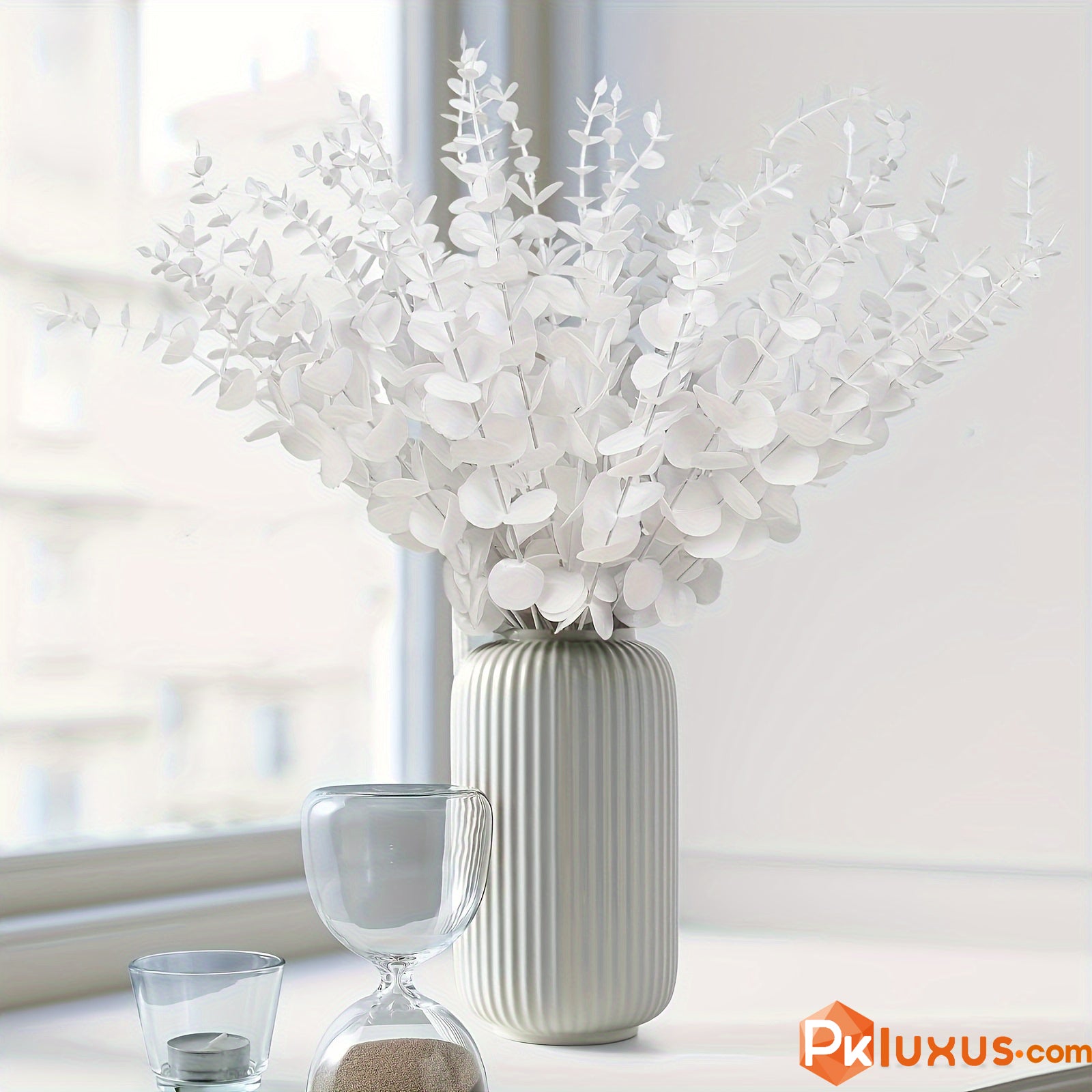 12 Stems Bunch White Eucalyptus Faux Leaves By PK LUXUS™ - PK LUXUS