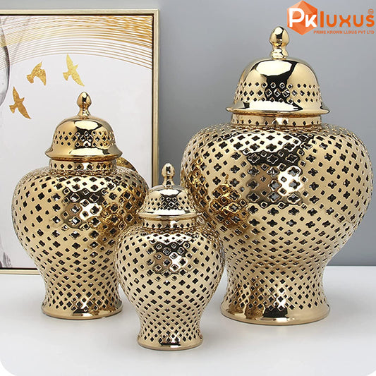 Luxury Gold Porcelain Hollow Jar with Lid By PK LUXUS™ - PK LUXUS