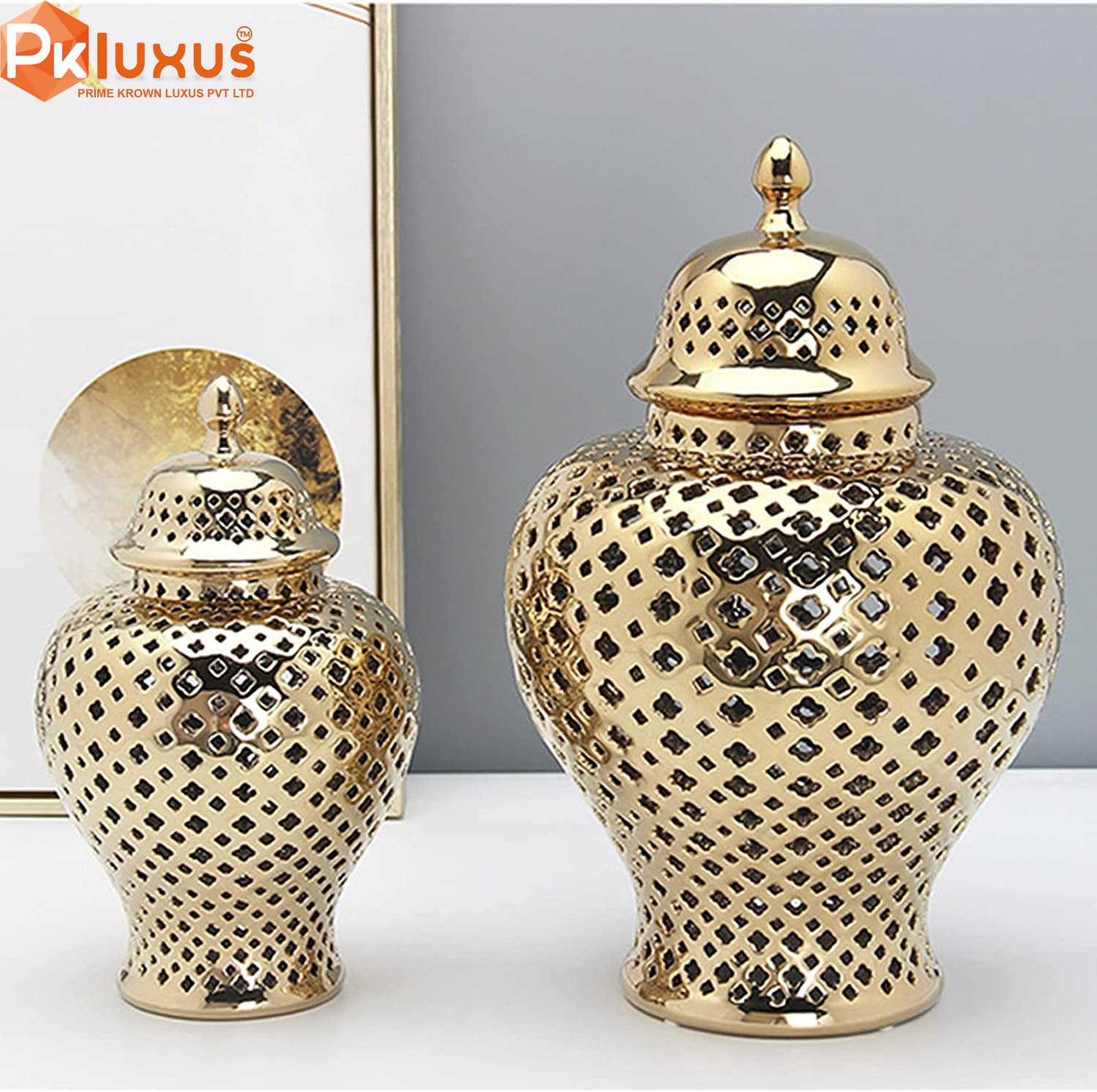 Luxury Gold Porcelain Hollow Jar with Lid By PK LUXUS™ - PK LUXUS