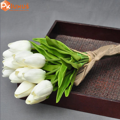 10 Stems Of Real Touch White Tulips Made With Rubber By PK LUXUS™ - PK LUXUS