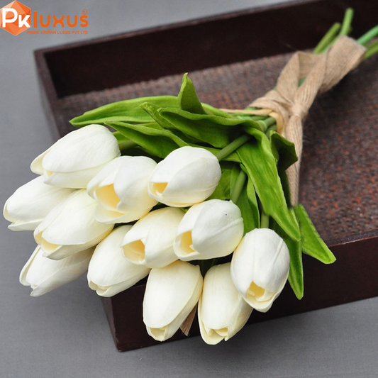 10 Stems Of Real Touch White Tulips Made With Rubber By PK LUXUS™