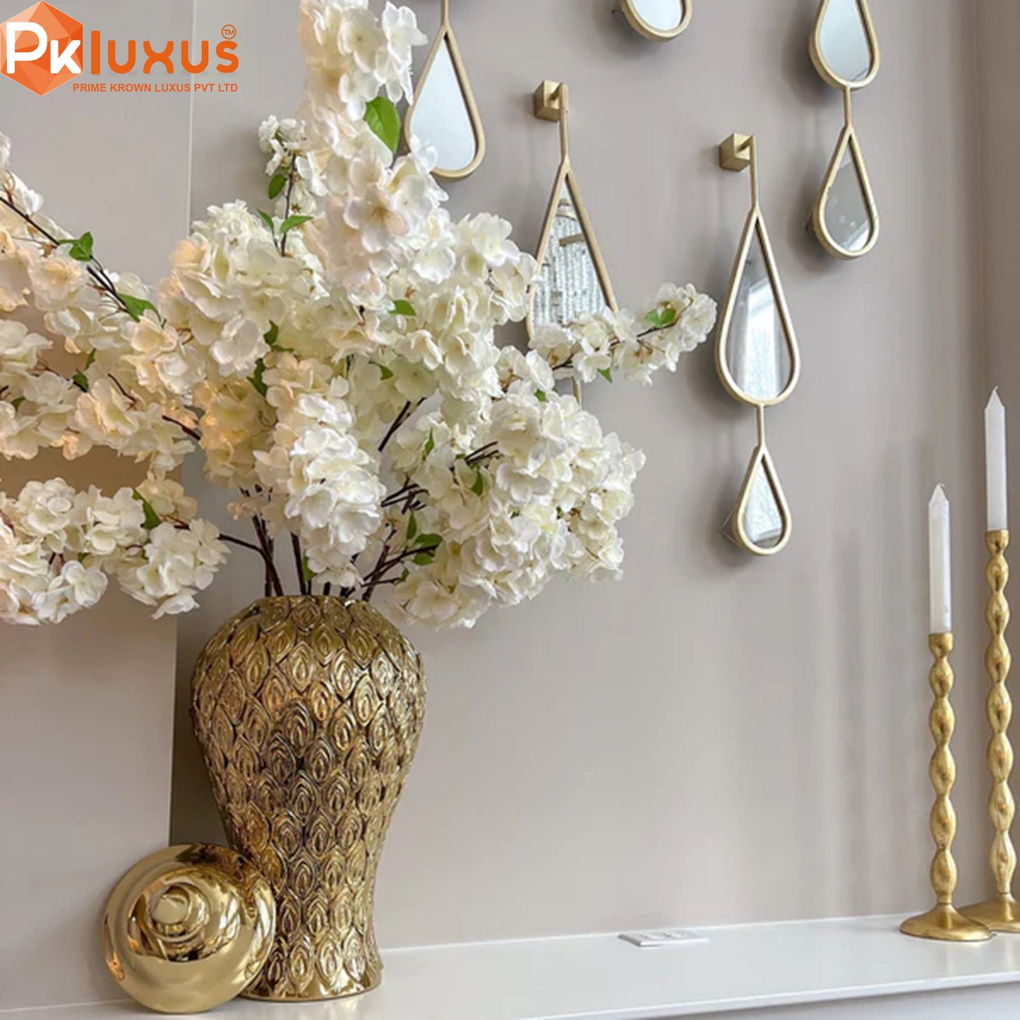 40 Inches White Cherry Blossom Stem | Home Decoration | PK LUXUS™ - PK LUXUS