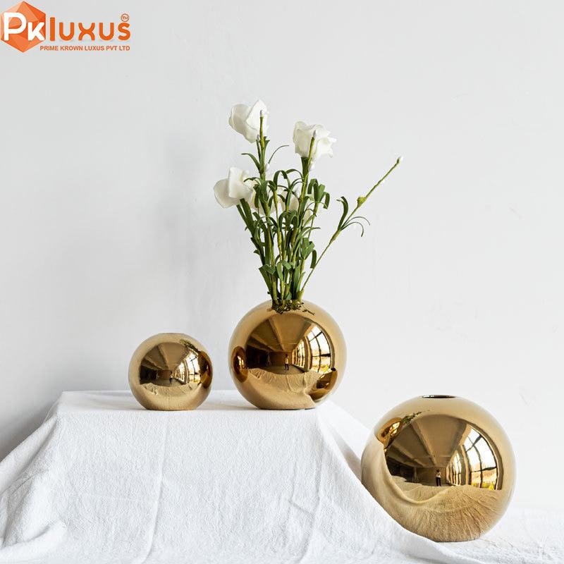 Set Of 3 Luxury Golden Ball Ceramic Vases By PK LUXUS™ - PK LUXUS