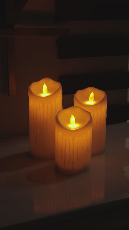 Realistic Flickering LED Flameless Candles – Set of 3 | Battery Operated By PK LUXUS™