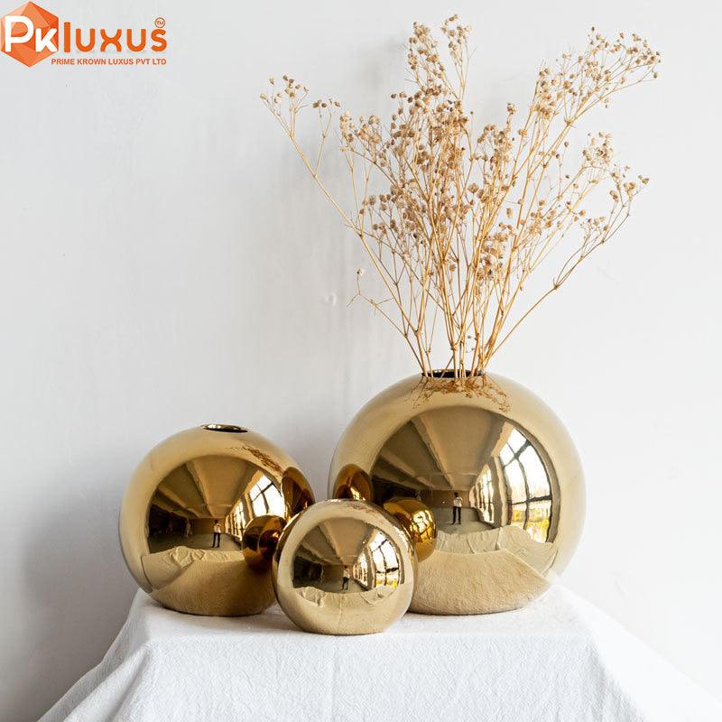 Set Of 3 Luxury Golden Ball Ceramic Vases By PK LUXUS™ - PK LUXUS