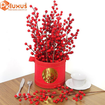 27 Inches Red Berry Stem With Real Touch | Branches For Home Decor | PK LUXUS™ - PK LUXUS