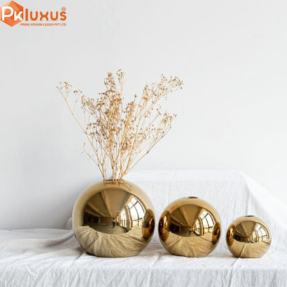 Set Of 3 Luxury Golden Ball Ceramic Vases By PK LUXUS™ - PK LUXUS